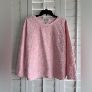 OSCAR DE LA RENTA Pink Floral Textured Fleece Pajama Top Size XL